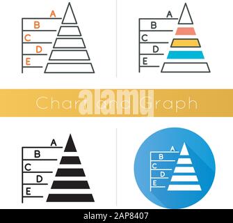 Symbol für das Pyramidendiagramm. Diagramm der Informationshierarchie. Visualisierung von Geschäftsmodellen. Wirtschaftspräsentation. Finanzbericht und Forschung. Flaches Design, Linie Stock Vektor