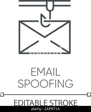 Lineares E-Mail-Spoofing-Symbol. Unrechtmäßige Geschäfte. Gefälschter Absender. Spamming. Gefälschter E-Mail-Header. E-Mail-Phishing. Dünne Linie. Kontursymbol. Stock Vektor