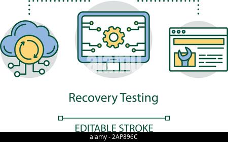 Symbol für das Wiederherstellungskonzept. Untersuchen Sie die Thin Line Illustration der Idee zur Programmleistung. Software-Testprozess. Zeigt Probleme und Probleme an. Vect Stock Vektor