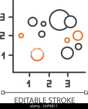 Lineares Symbol für Blasendiagramm. Streudiagramm. Präsentation zur Integration von Informationen. Darstellung der Interaktion von Segmenten. Dünne Linie. Kontursymbol. Ve Stock Vektor