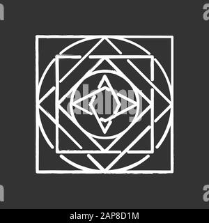 Verzierte Kreidesymbole. Dekorative geometrische Figur. Kreise und quadratische Elemente. Dynamische abstrakte kubische Form. Komplexe isometrische Form. Einfacher Druck Stock Vektor