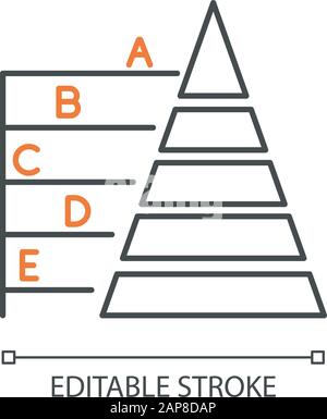 Lineares Symbol für das Pyramidendiagramm. Info-Hierarchiediagramm. Präsentation der Datenverbindung. Visualisierung von Geschäftsmodellen. Dünne Linie. Kontursymbol. V Stock Vektor