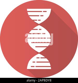 DNA Doppelhelix rot flaches Design Long Shadow Glyph Symbol. Desoxyribonukleinsäure, Nukleinsäure. Chromosom. Molekularbiologie. Genetisches Code. Genom. Genetik Stock Vektor