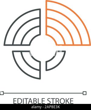 Lineares Symbol für radiales Diagramm. Rundes Diagramm, Kreisdiagramm. Radardiagramm. Der Informationswert wird vom zentralen Punkt aus erweitert. Dünne Linie. Kontursymbol. Stock Vektor