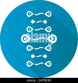 DNA-Litzen blaues flaches Design langes Schatten-Glyphe-Symbol. Desoxyribonukleinsäure, Nukleinsäure-Helix. Chromosom. Molekularbiologie. Genetisches Code. Genom. Geneti Stock Vektor