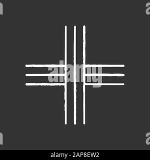 Kreidesymbol. Gerade parallele Streifen. Gekreuzte schwarze Schläge. Geometrische Kreuzfigur. Dekoratives Grafikelement. Abstrakte Form. Isometrisch Stock Vektor