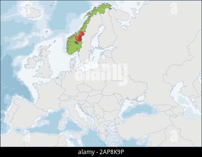 Lage des Königreichs Norwegen auf der Europakarte Stock Vektor