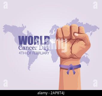 Hand mit Band des Weltkrebstags Stock Vektor