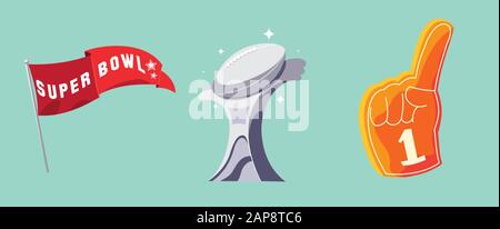 Set mit ICON american Football, Vektorgrafiken in Super-Bowl-Design Stock Vektor