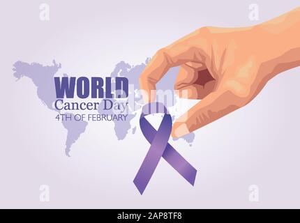 Weltkrebs-Tag-Poster mit Hand und Band Stock Vektor