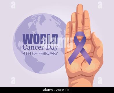 Weltkrebs-Tag-Poster mit Hand und Band Stock Vektor
