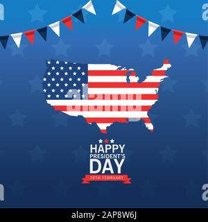 Happy President Day Poster mit usa-Karte und Flagge Stock Vektor