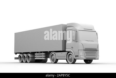 Ton-Rendering von elektrischem LKW auf grauem Hintergrund. 3D-Rendering-Bild. Stockfoto