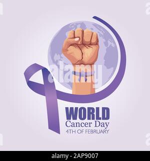 Hand mit Band des Weltkrebstags Stock Vektor