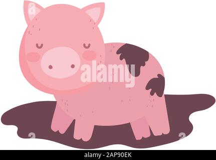Pig im Schlammfarm Tier-Cartoon-Vektorgrafiken Stock Vektor