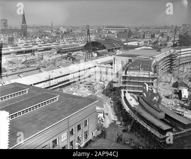 Bau Hauptbahnhof Rotterdam Datum: 9. Oktober 1956 Standort: Rotterdam, Zuid-Holland Schlagwörter: Bauaktivitäten, Eisenbahn, Stationen Stockfoto