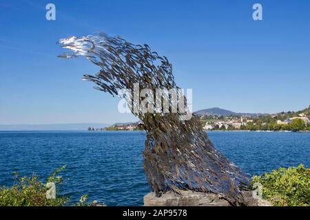 Über dem Meeresspiegel von P Albertelli & M Abbaldo. Genfersee, Montreux, Kanton Waadt, Schweiz. Stockfoto