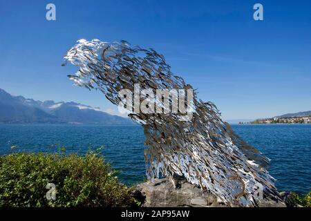 Über dem Meeresspiegel von P Albertelli & M Abbaldo. Genfersee, Montreux, Kanton Waadt, Schweiz. Stockfoto
