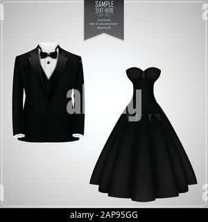 Schwarze Tuxedo- und schwarze bridal Gown.Vektorgrafiken Stock Vektor