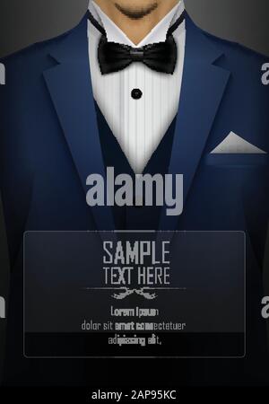 Blauer Tuxedo mit schwarzer Krawatte Stock Vektor