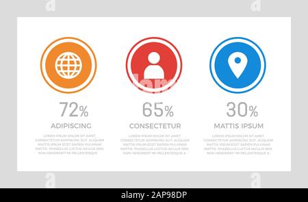 Satz orangefarbene und rote, blaue Elemente für Infografiefolien mit Diagrammen, Diagrammen, Schritten, Kreisen und Zahlenoptionen. Stock Vektor