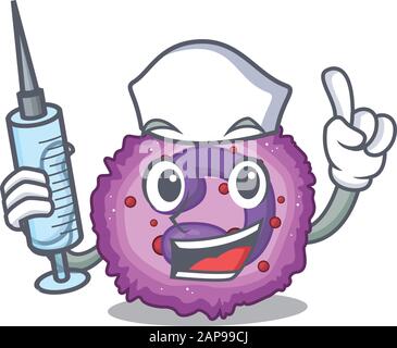 Smiley Nurse eosinophil Zelle Cartoon-Charakter mit einer Spritze Stock Vektor