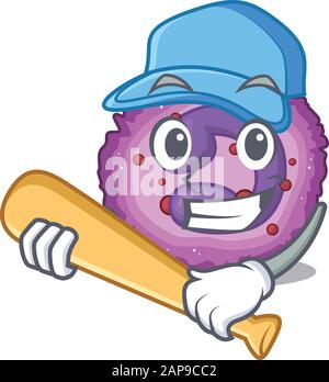 Sportliches Eosinophil Cell Cartoon Character Design mit Baseball Stock Vektor