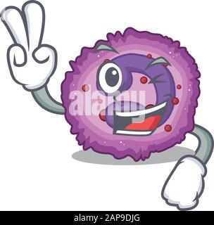 Smiley-Maskottchen von Eosinophil-Zell-Zeichentrickfigur mit zwei Fingern Stock Vektor