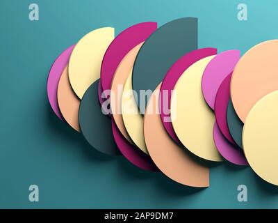 Abstrakte farbenfrohe Installation, flacher Laienhintergrund, 3D-Rendering-Illustration Stockfoto
