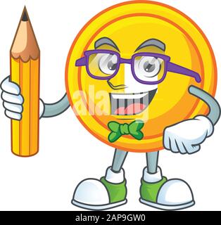 Ein Bild des chinesischen Goldmünzcharakters von Studenten mit Bleistift Stock Vektor