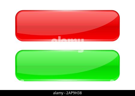 Glasknöpfe. Rote und grüne Rechteck-3d-Symbole Stock Vektor