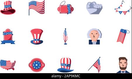 USA Icon Set Design, United States america Independence Nation US Country und National Theme Vector Illustration Stock Vektor