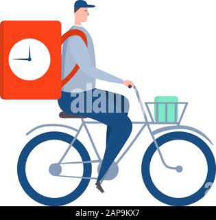 Der Liefermann fährt mit dem Fahrrad Stock Vektor