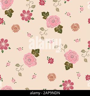 Rosa Blumenmuster mit nahtlosem Wiederholungsmuster Stock Vektor