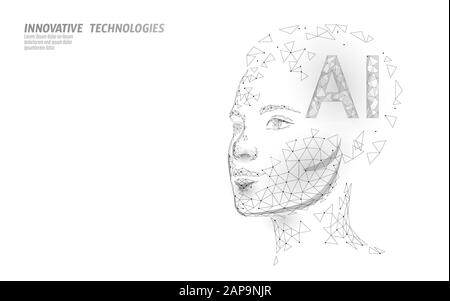 KI Artificial Intelligence Roboter unterstützen 3D. Technologie für Spracherkennungsdienste für virtuelle Assistenten. Chatbot schöne weibliche Gesicht niedrige Poly Vektor Stock Vektor