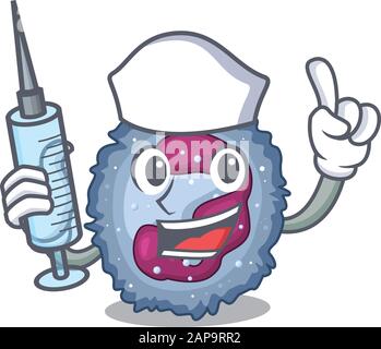 Smiley Nurse neutrophile Zelle Cartoon-Charakter mit einer Spritze Stock Vektor