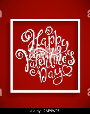 Poster mit Mit handgezeichneten Schriftzug, Happy Valentines Day, Vektor, Abbildung Stock Vektor