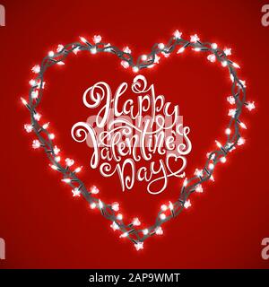 Poster mit Mit handgezeichneten Schriftzug, Happy Valentines Day, Vektor, Abbildung Stock Vektor