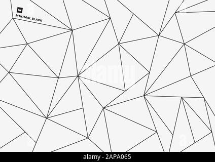 Abstraktes geometrisches Dreieck niedriges Polygon einfaches schwarzes Linienmuster auf weißem Hintergrund minimaler Stil. Vektorgrafiken Stock Vektor