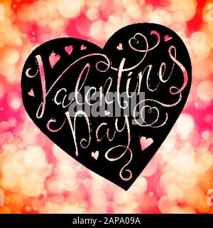 Poster mit Mit handgezeichneten Schriftzug, Happy Valentines Day, Vektor, Abbildung Stock Vektor