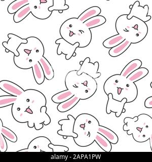 Süßes Muster mit Kaninchenkonzept in weißer Kulisse. Kreatives Muster für Stoff, Druck, Verpackung, Tapete, Bekleidung Stock Vektor