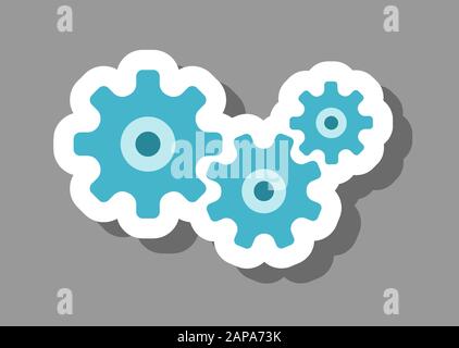 Zahnradsymbol, das Mechanismus und Produktion symbolisiert. Alle Objekte, Schatten und Hintergrund befinden sich in verschiedenen Ebenen. Stock Vektor