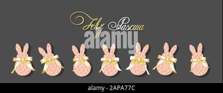 Horizontales Oster-Banner, Grußkarte, Poster. Spanische Übersetzung: Frohe Ostern. Stock Vektor