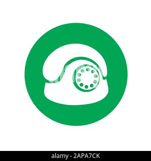 Retro-Telefonlogo-Silhouette in einem grünen Kreis auf einem weißen, isolierten Hintergrund. Vektorbild Stock Vektor