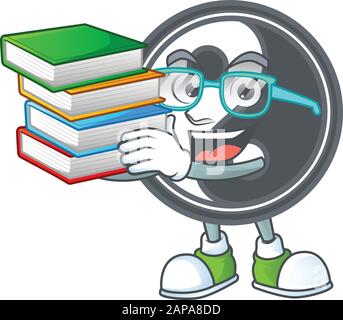 Cooler und cleverer Studenten-Yin Yang Maskottchen Cartoon mit Buch Stock Vektor