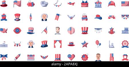 USA Icon Set Design, United States america Independence Nation US Country und National Theme Vector Illustration Stock Vektor