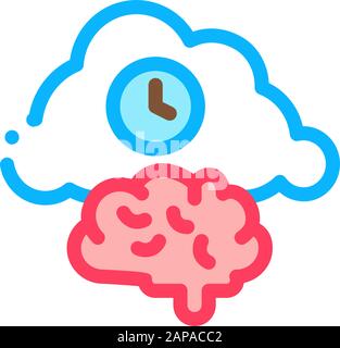 Gehirn Cloud Symbol Uhr Vektor Kontur Abbildung Stock Vektor