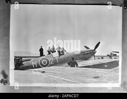 Der Marinefliegerdienst hat ein Jagdgeschwader aufgestellt, das von Flugzeugträgern aus operieren wird. Flugzeug kommt aus dem Frachtraum auf Flughöhe Datum: {1940-1945} Standort: Großbritannien Schlagwörter: Luftfahrt, Marine, Weltkrieg, Flugzeugeinrichtung Name: MLD Stockfoto