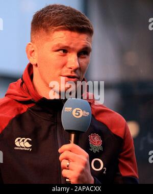 London, Großbritannien. Januar 2020. England Kapitän Owen Farrell spricht während des Starttags der Guinness Six Nations Championship mit den Medien. Guinness Six Nations Championship 2020 Turnierstart im Tobacco Dock in Tobacco Quay, London am Mittwoch, 22. Januar 2020. Dieses Bild darf nur für redaktionelle Zwecke verwendet werden. Nur redaktionelle Verwendung, Bild von Steffan Bowen/Credit: Andrew Orchard Sportfotografie/Alamy Live News Stockfoto