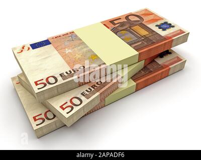 Große Stapel von euro Geld auf weißem Hintergrund. Geschäftskonzept. 3D-Rendering Stockfoto
